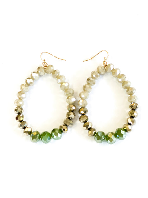 Cream, Gold, & Green Crystal Earring