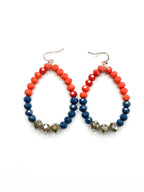 Coral Orange, Blue, and Taupe Crystal Earring